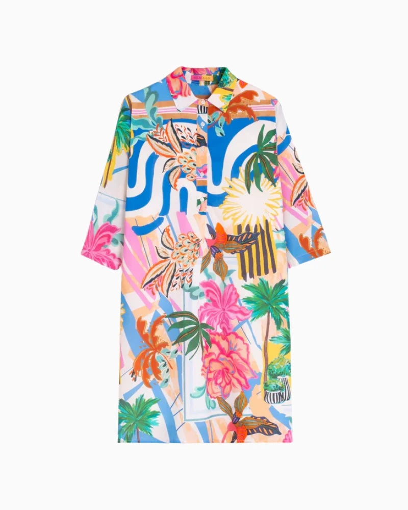 Vilagallo Multicolored Palm Tree Print Shirt Dress