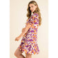 Leaf Print Short Sleeve Smock Dress Purple/Orange