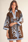 Floral Applique Shift Dress Brown and Blue