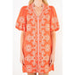 THML Embroidered Bubble Sleeve Dress Orange