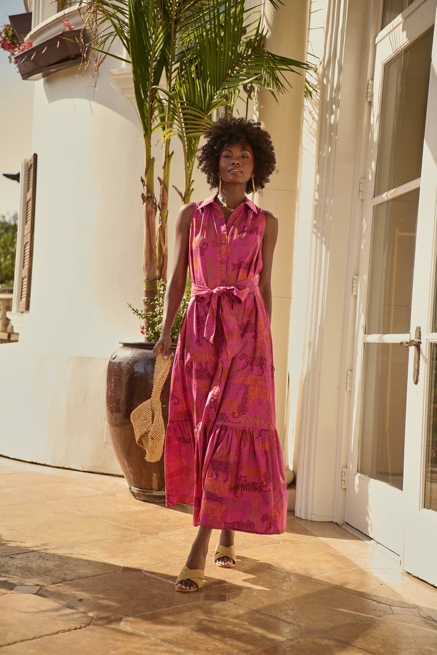 In the Jungle Cileah Collared Maxi Dress: Magenta