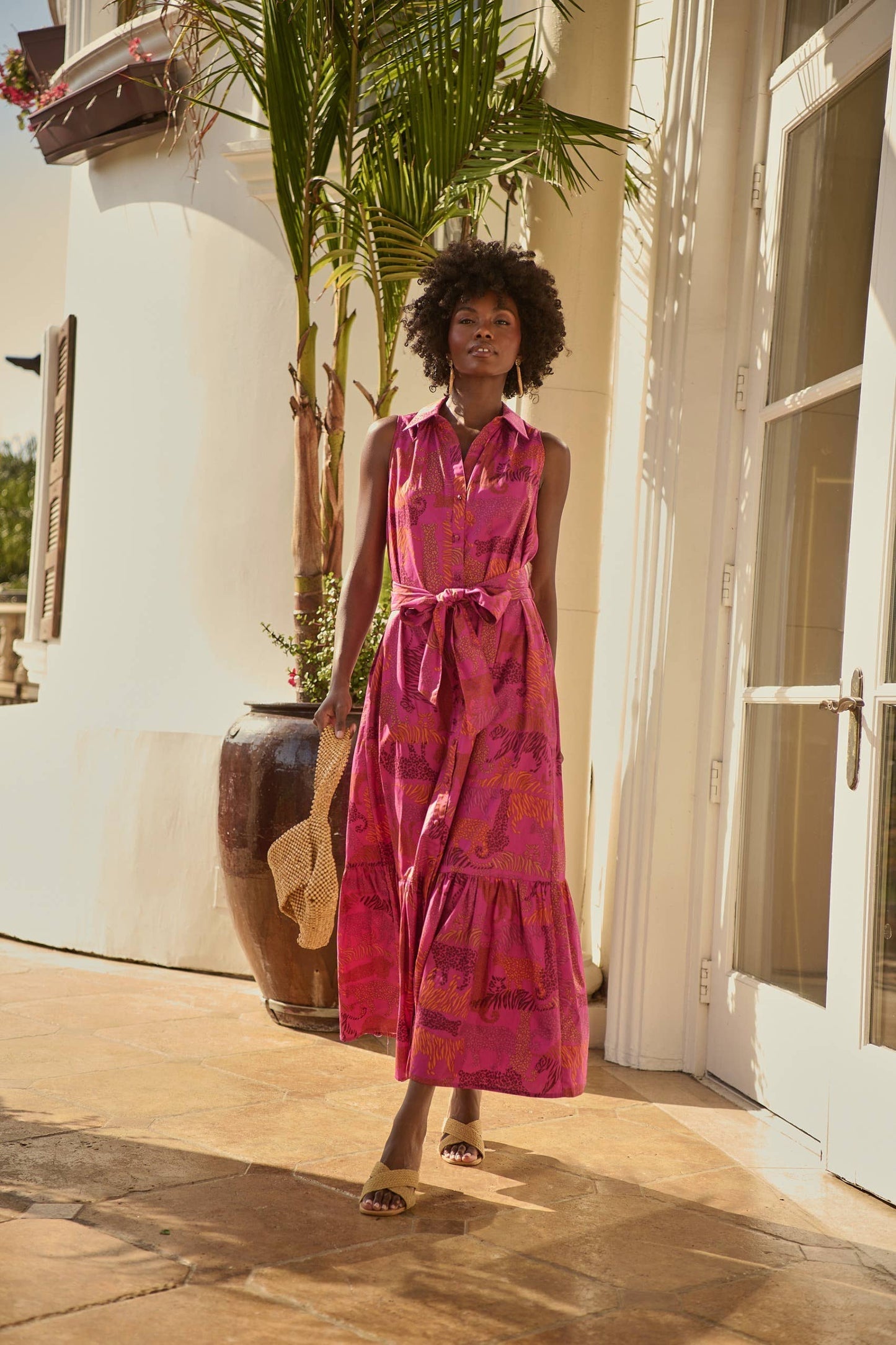 In the Jungle Cileah Collared Maxi Dress: Magenta