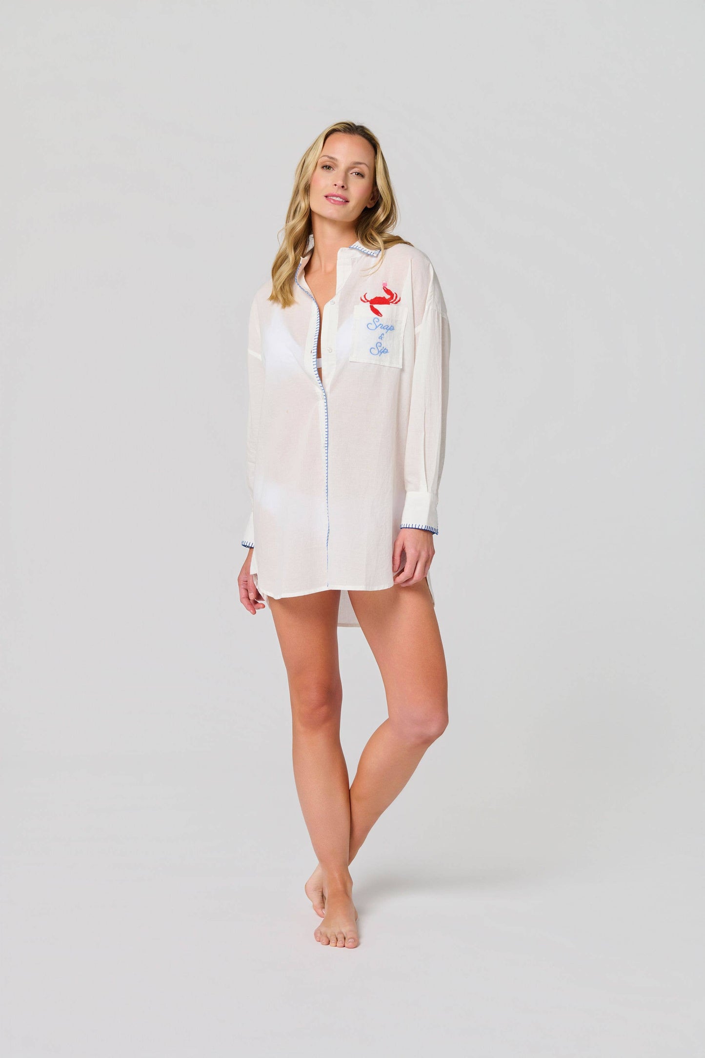 Snap & Sip/ Catch Of The Day Cover- Up Shirt