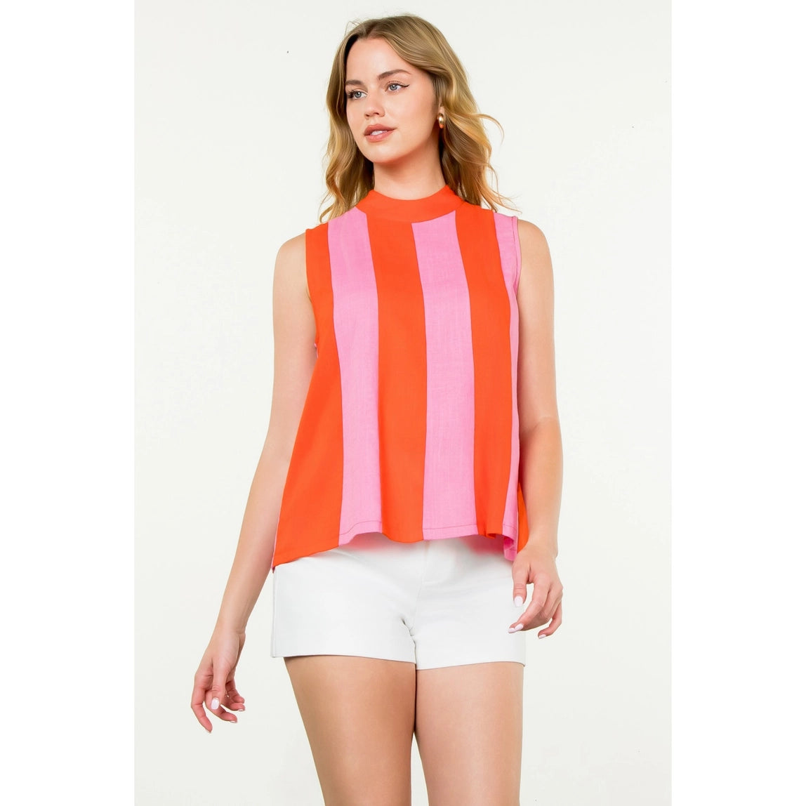 THML Sleeveless Mock Neck Colorblock Top Orange