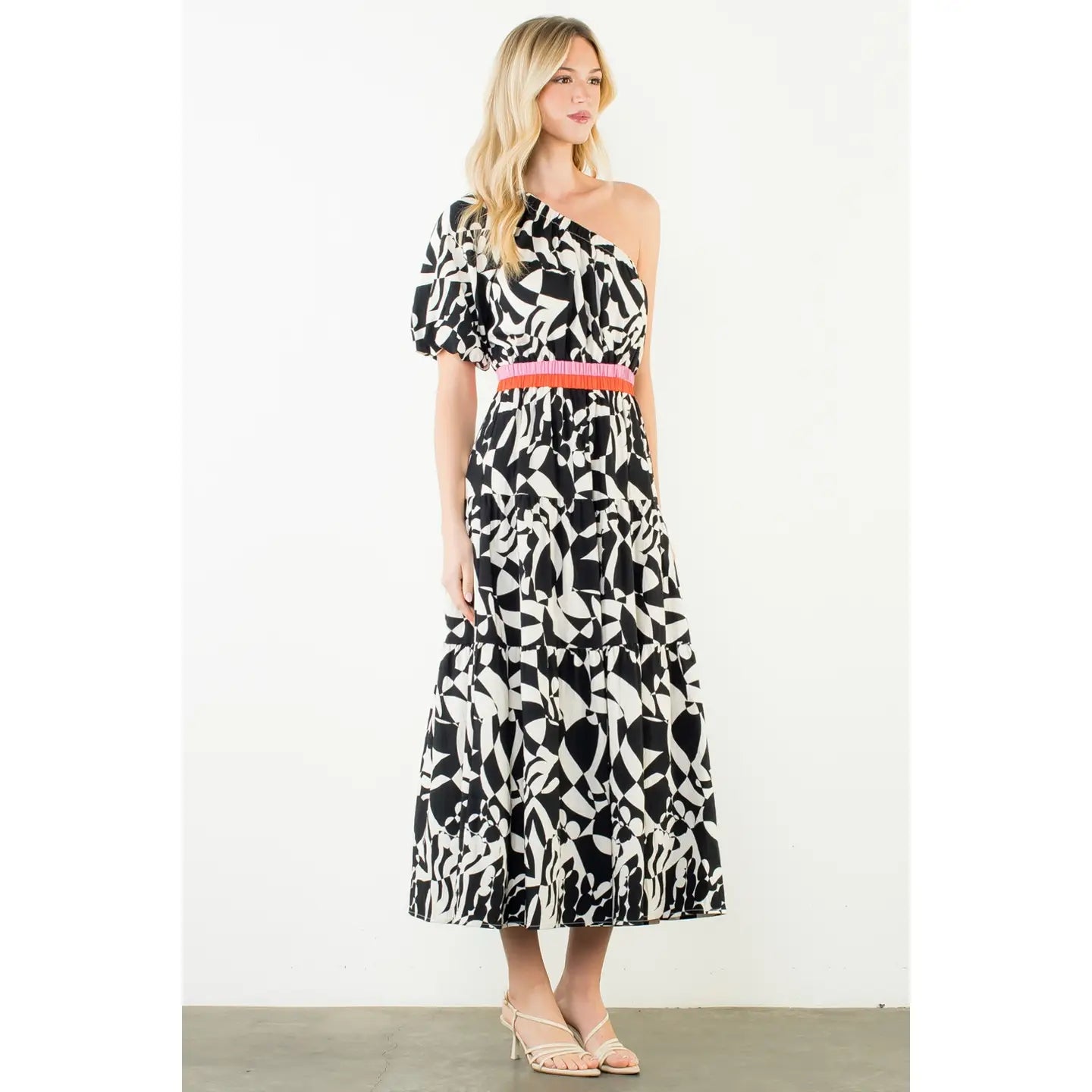 One Shoulder Pattern Maxi Dress