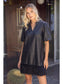 The Metallic Feather Fringe Faux Leather Dress Black