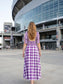 Check Pattern Tie Shoulder Maxi Dress