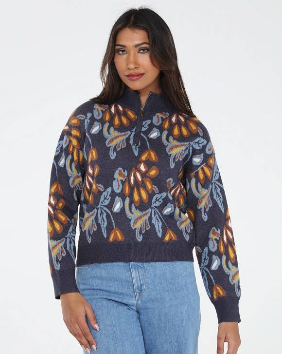 The Rosalie Floral Quarter Zip Navy