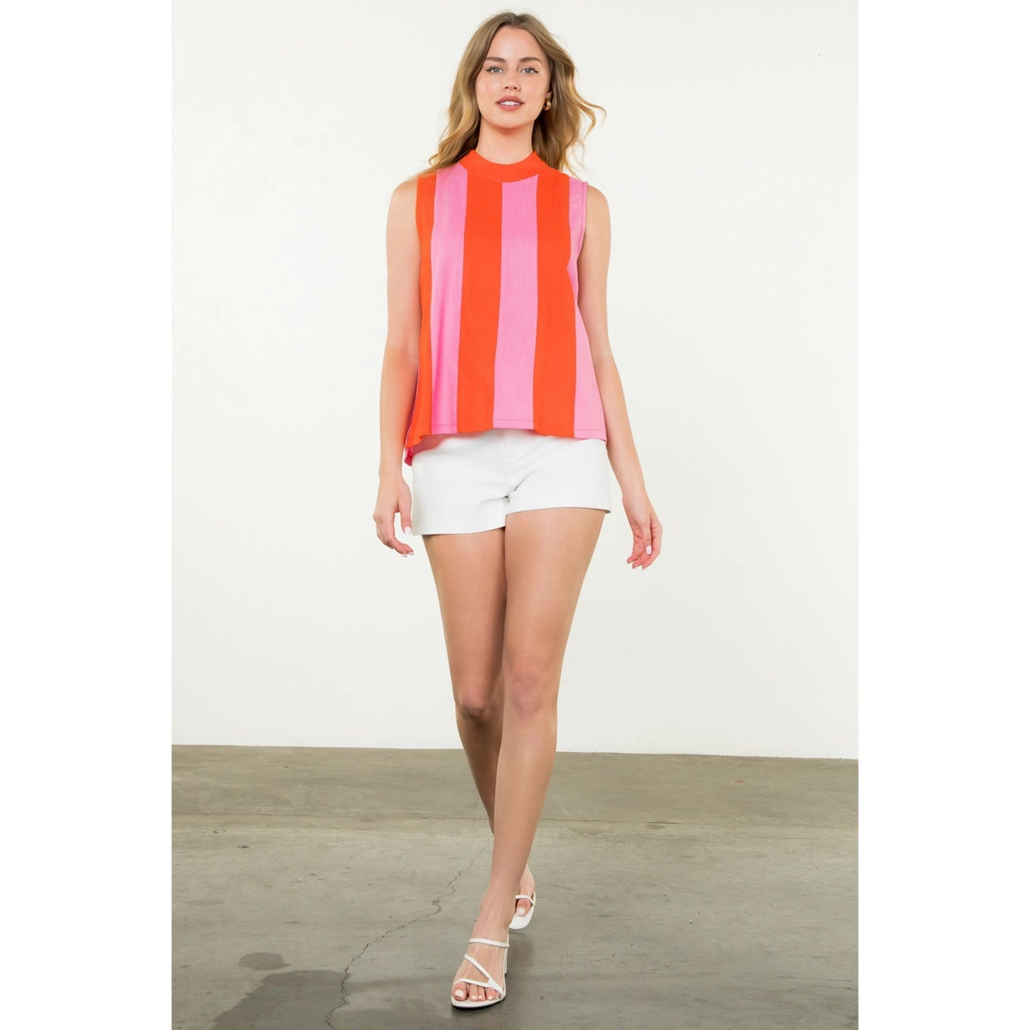 THML Sleeveless Mock Neck Colorblock Top Orange