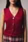 V-NECK BUTTON DOWN LUREX SWEATER VEST BERRY