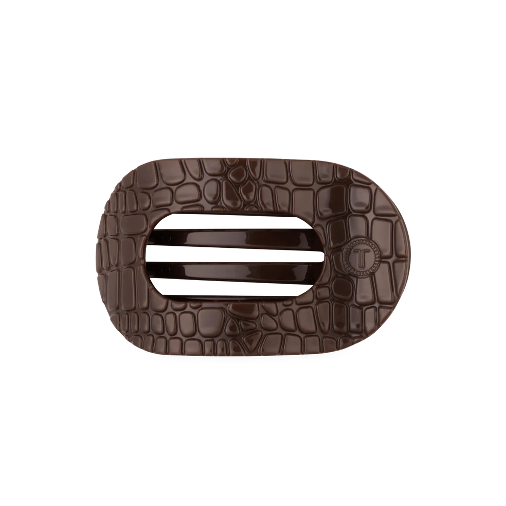 Teleties Flat Round Hair Clip Brown Crocodile