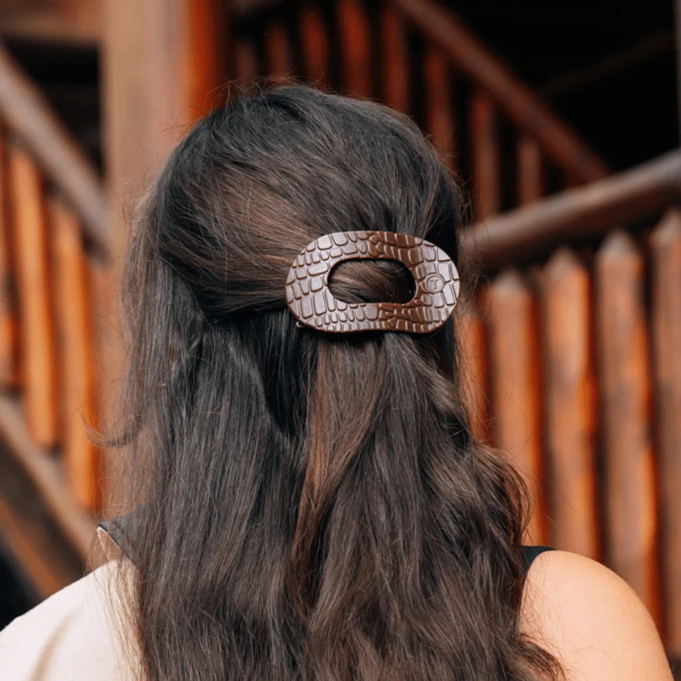 Teleties Flat Round Hair Clip Brown Crocodile