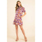 Leaf Print Short Sleeve Smock Dress Purple/Orange