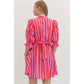 Striped puff sleeve mini dress: Pink