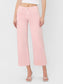 High Rise Crop wide leg cropped jeans in bubblegum pink with raw hem and silver button closure.
