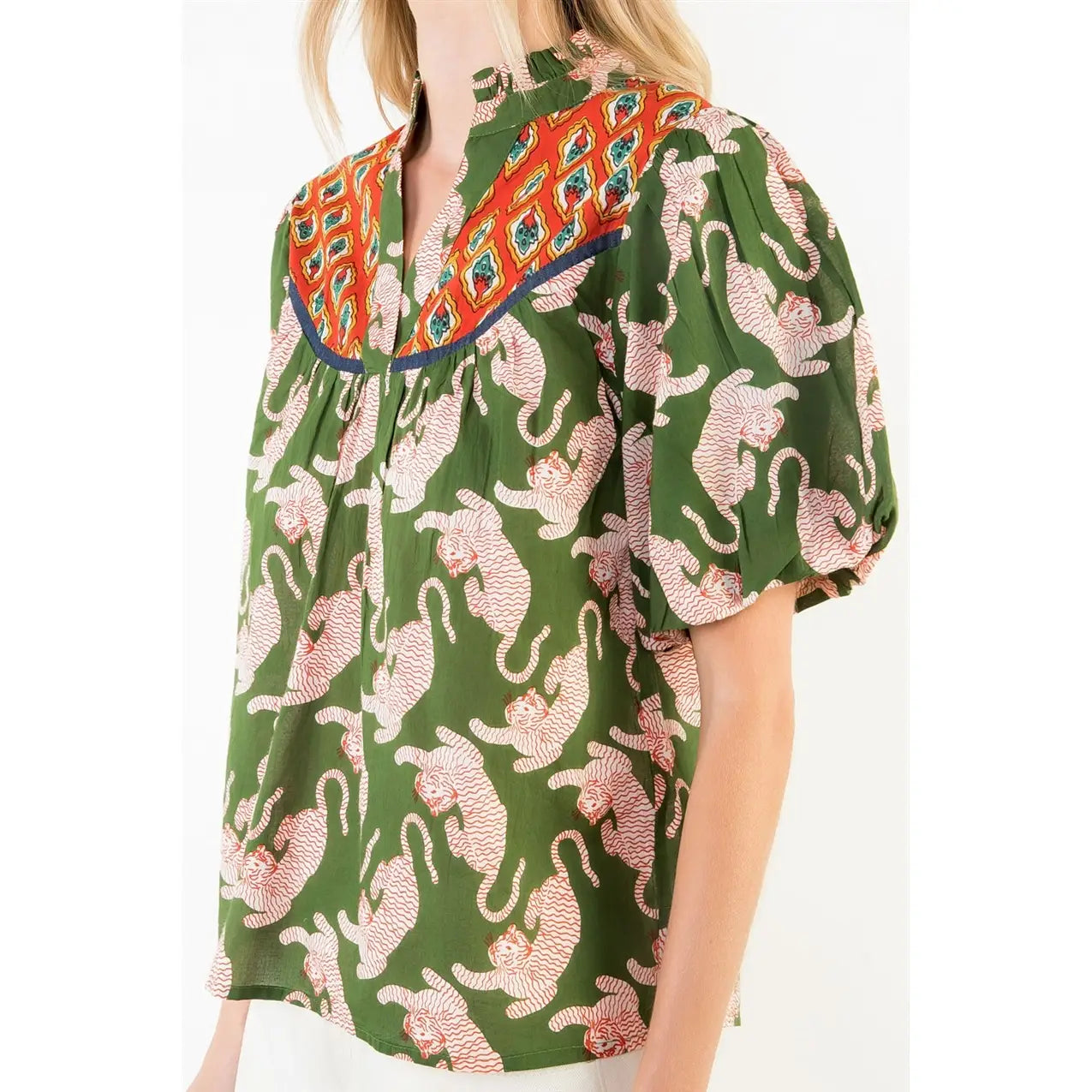 THML Puff Sleeve Tiger Print Top