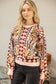 Solid Ribbed Detail Printed Sweater Top Multi