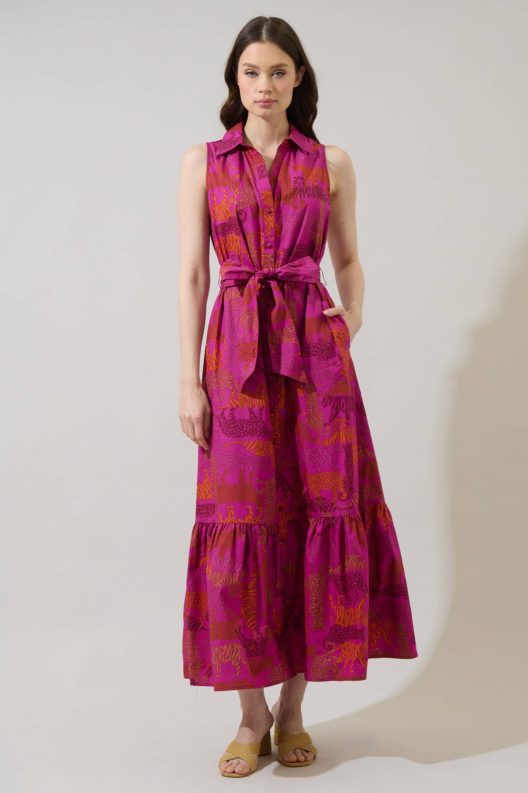 In the Jungle Cileah Collared Maxi Dress: Magenta