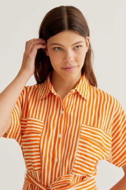 Orange Stripe Shirt Dress