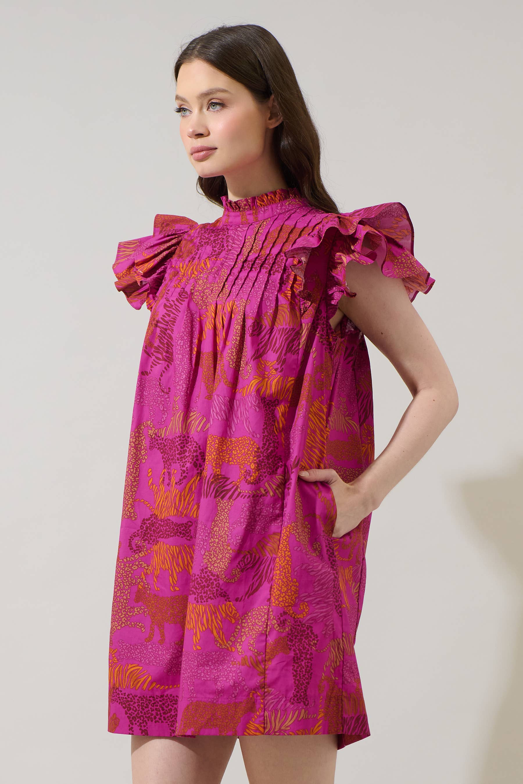 In the Jungle Lovel Shift Mini Dress: Magenta