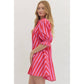 Striped puff sleeve mini dress: Pink