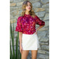 THML Puff Sleeve Print Top Burgundy