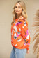 Long Sleeve Oversized Floral Sweater Top Orange