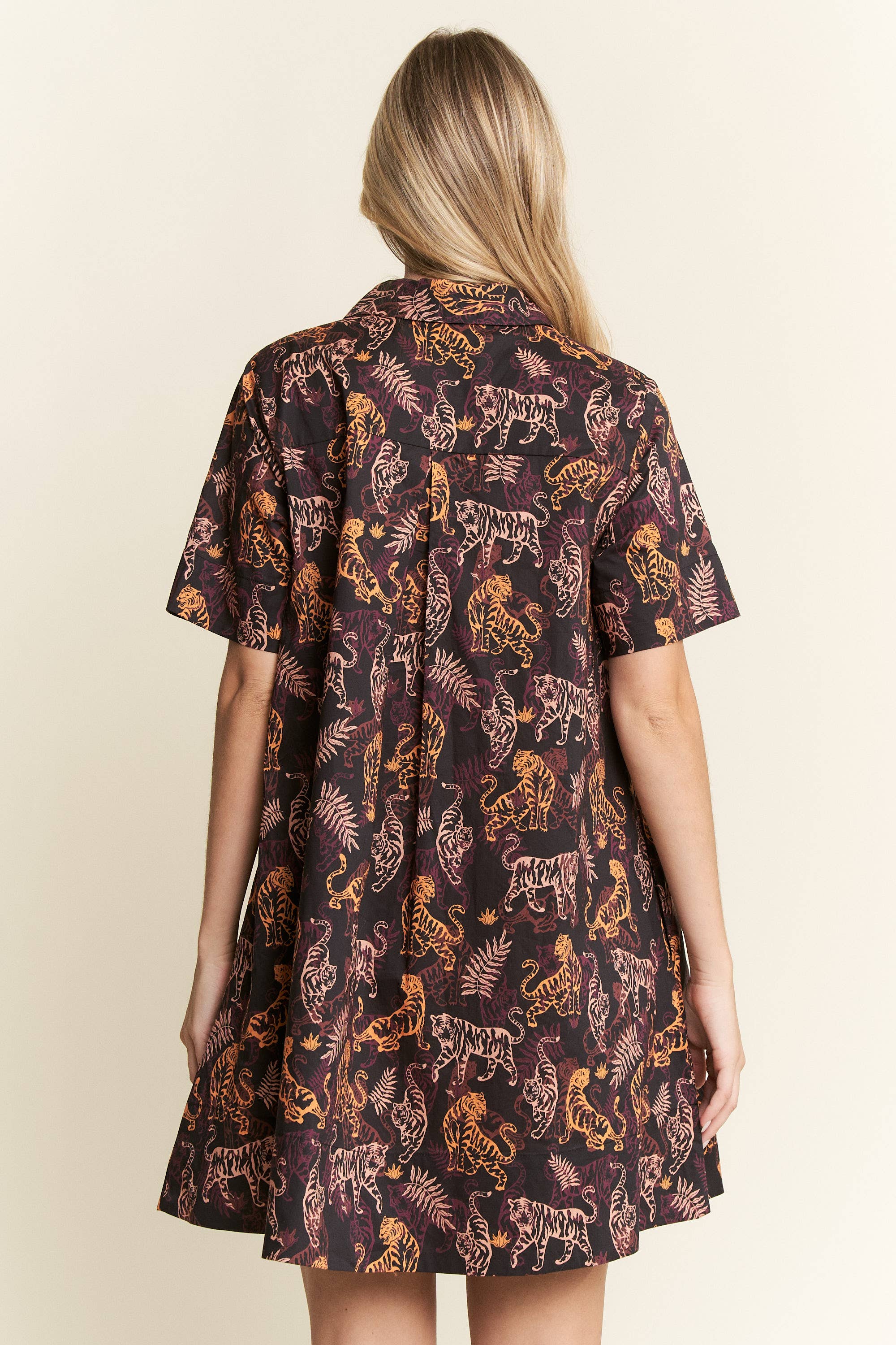 Collared Tiger Print Mini Dress