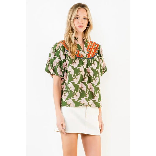 THML Puff Sleeve Tiger Print Top