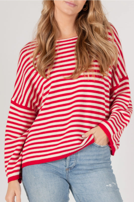 Striped T Body Sweater Red/Ivory