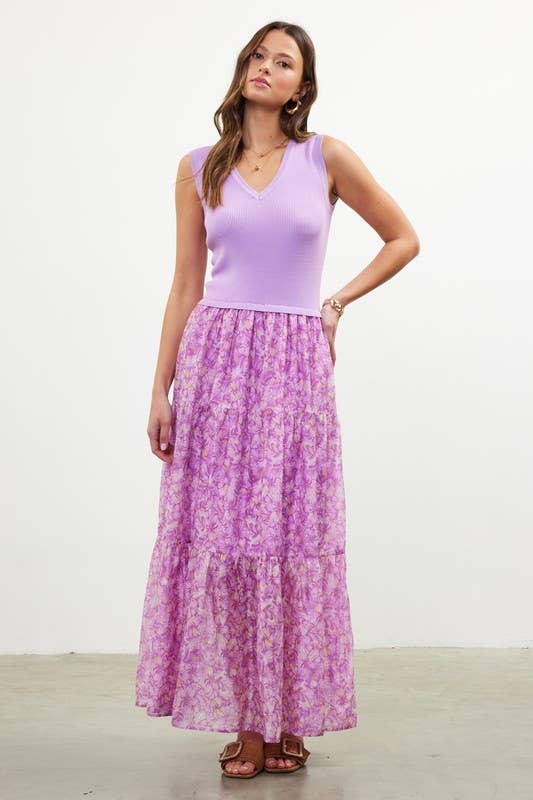 Knit-to-Woven Tank Dress Lilac
