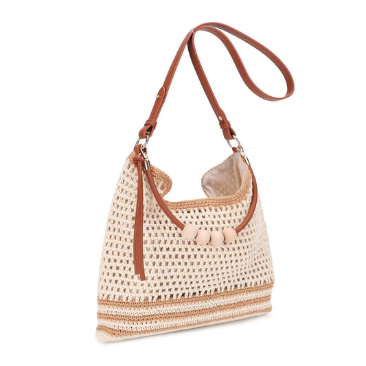 Elia Crochet Crossbody/Tote Bag: Beige Brown
