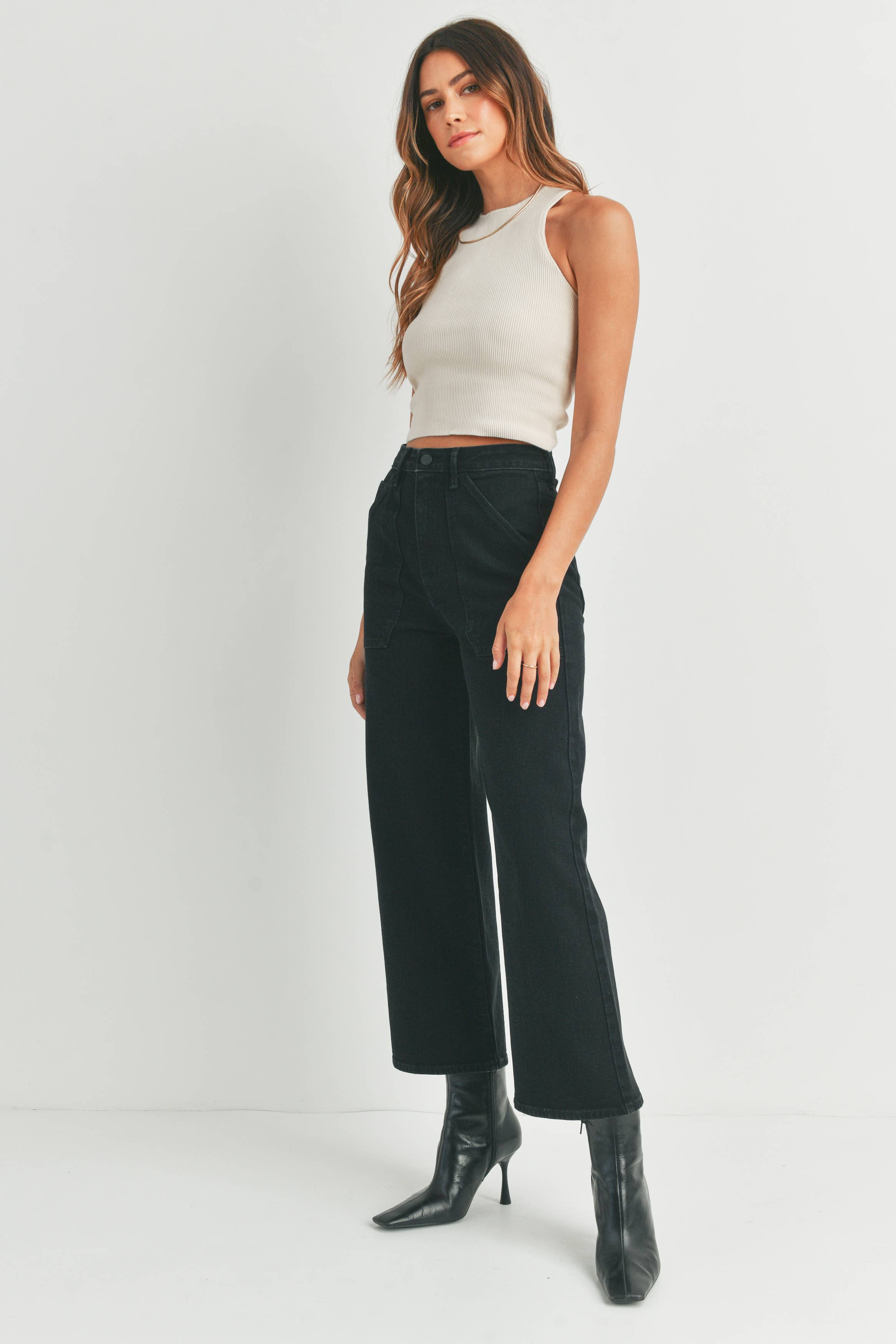 Just Black Denim HR Cargo Pocket Wide Leg Black