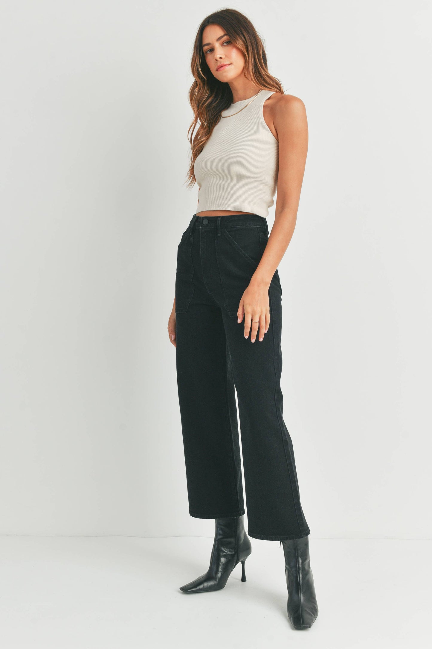 Just Black Denim HR Cargo Pocket Wide Leg Black