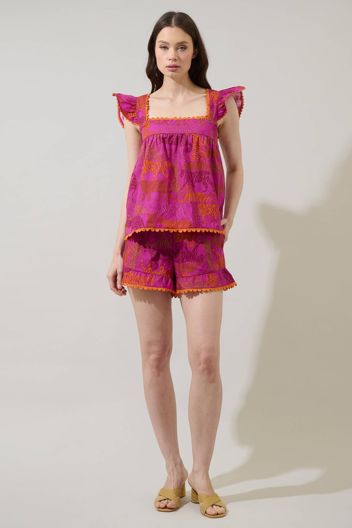 In the Jungle Evel Ruffle Shorts: Magenta