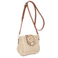 Straw Crossbody Bag With Beaded Buckle: Beige Brown