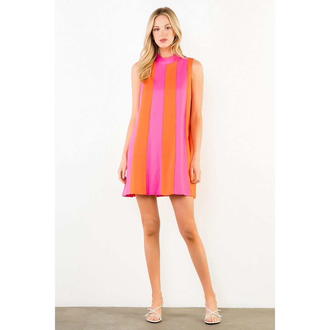 THML Sleeveless Colorblock Dress Pink