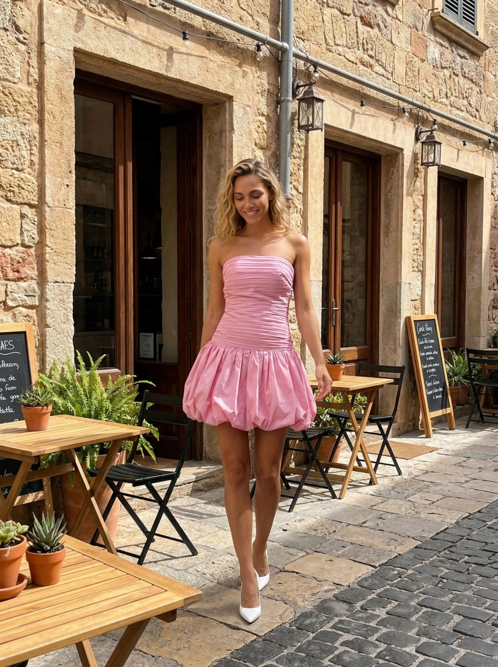 Bubble Skirt Mini Dress Pink