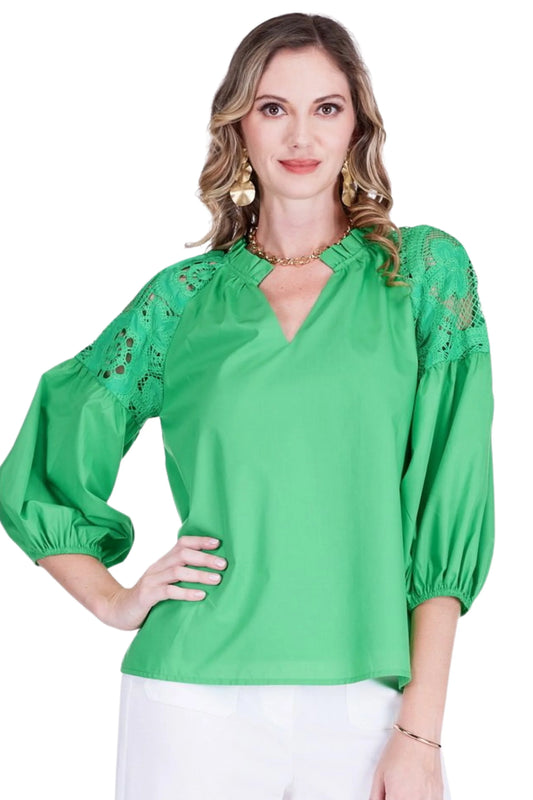 Jade Trimmed Peasant Top Green