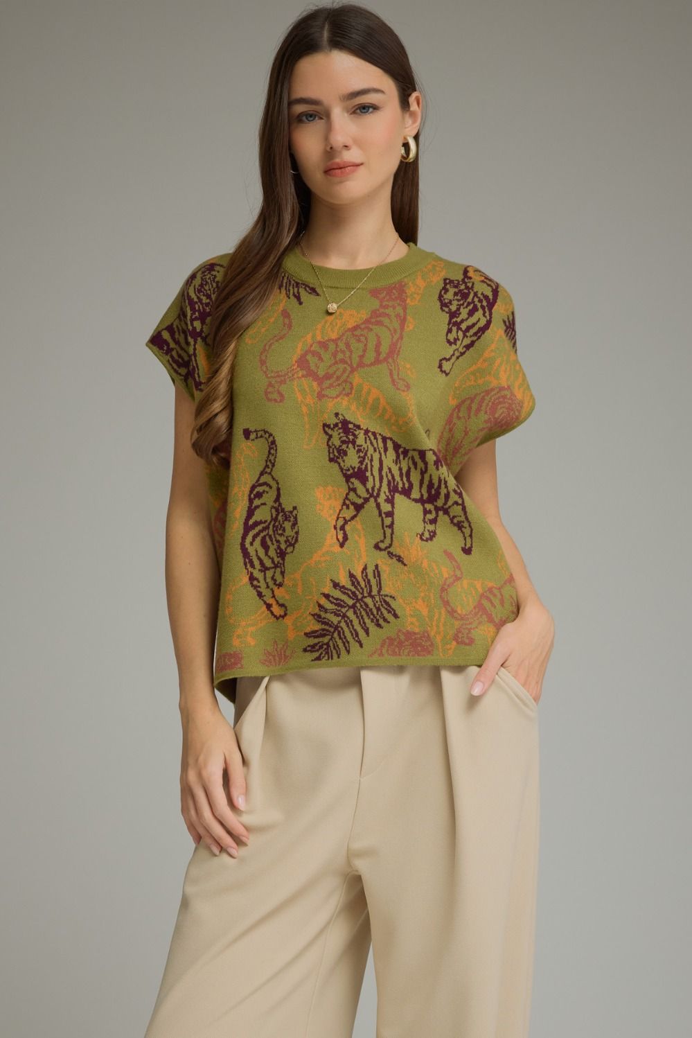 Entro Tiger Jacquard Sweater Top