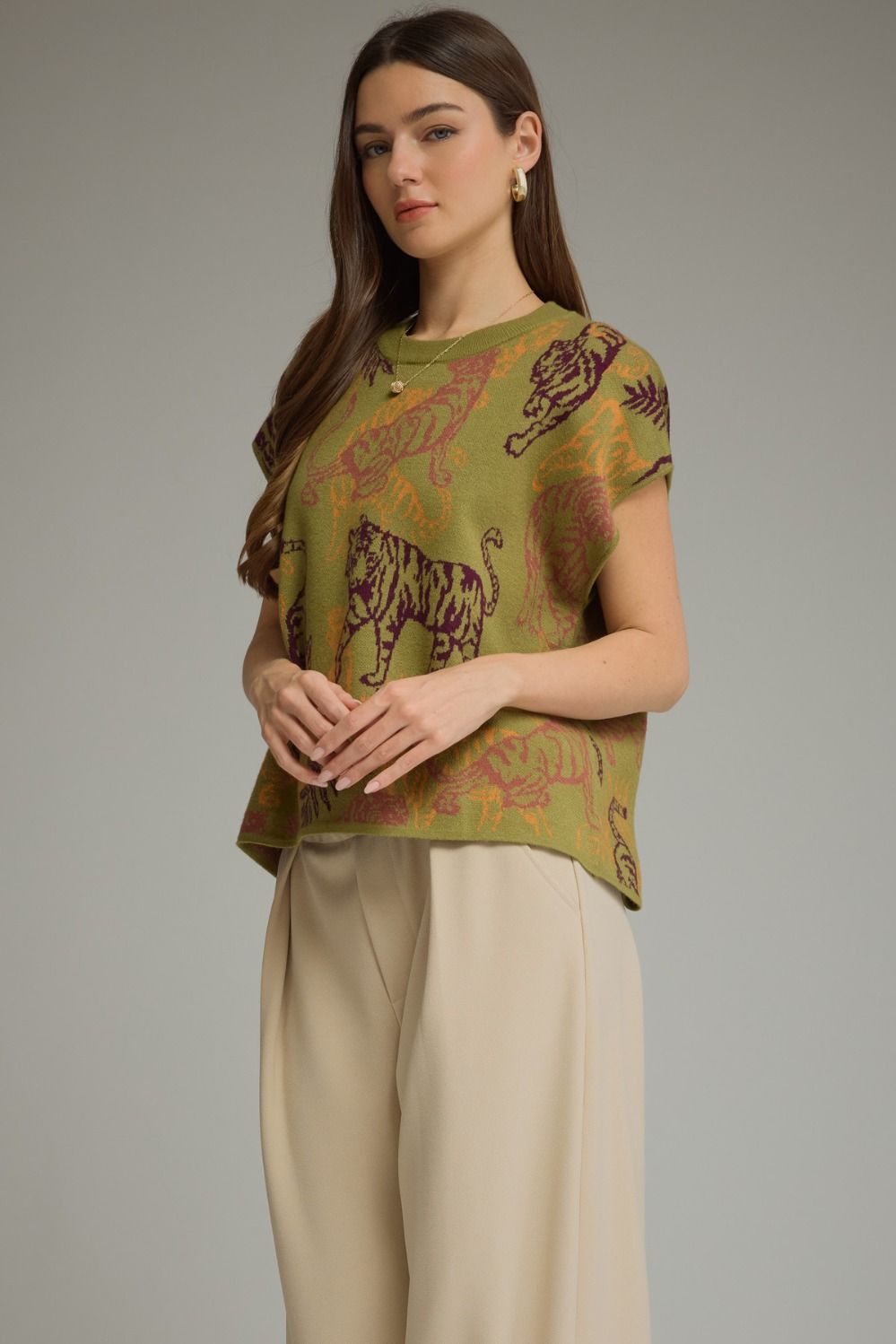 Entro Tiger Jacquard Sweater Top