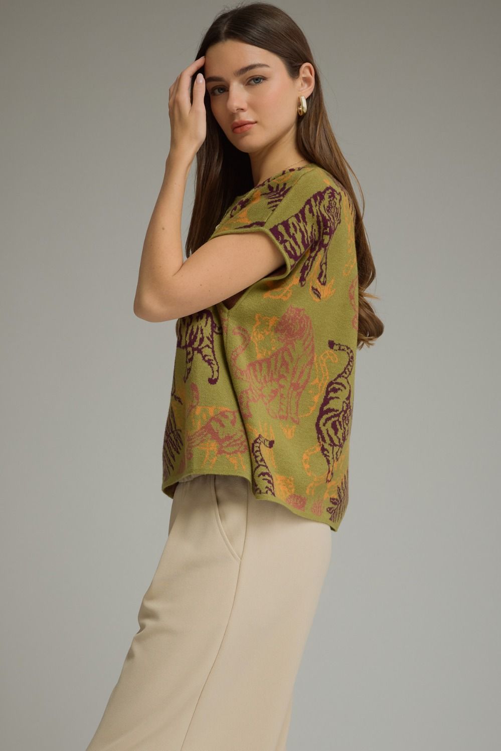 Entro Tiger Jacquard Sweater Top