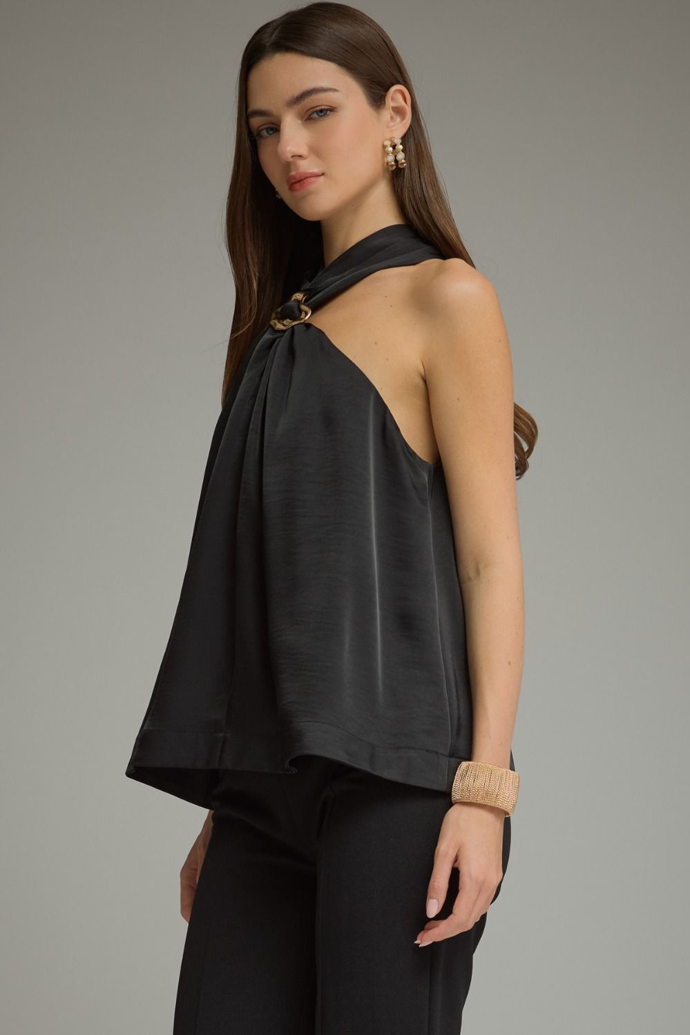 Entro Gold Ring Halter Top Black