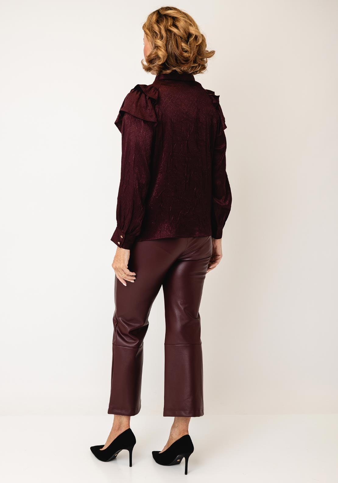 Esqualo Ruffle Shoulder Blouse Merlot