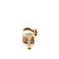 EXE Lamina-290 natural beige woven raffia mule heel, back view showing slingback strap with round rattan buckle detail.