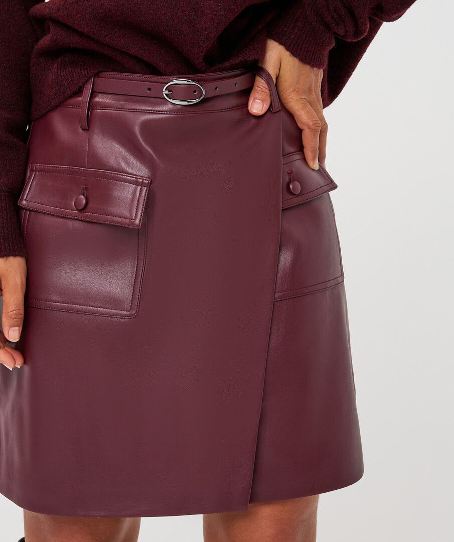 Esqualo Faux Leather Wrap Skirt Merlot