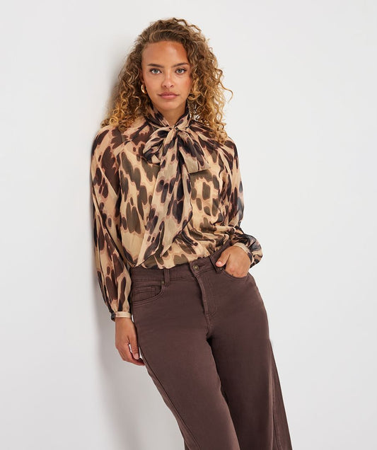 Esqualo Wild Mocha Bow Blouse