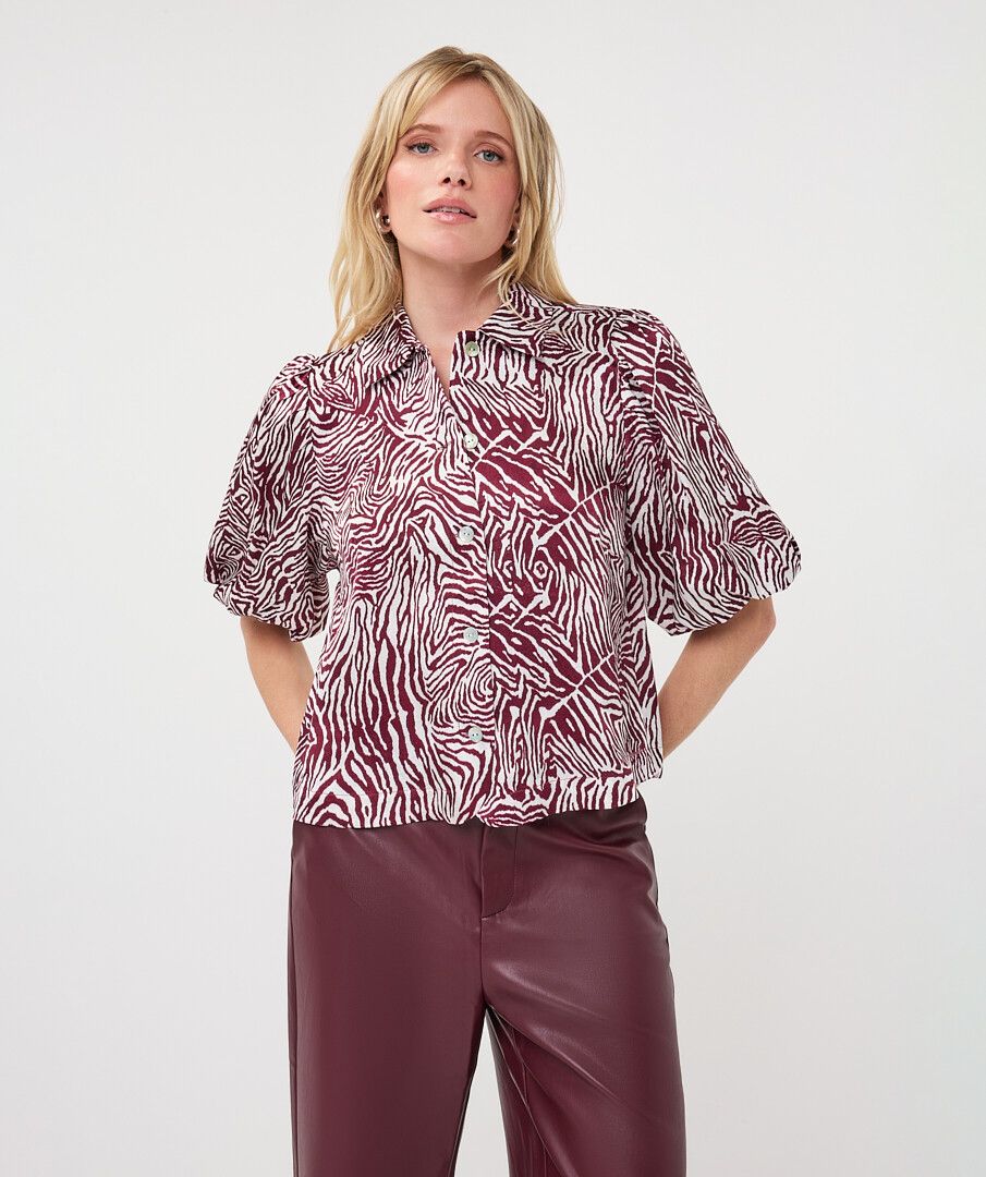 Esqualo Zebra Print Blouse Merlot