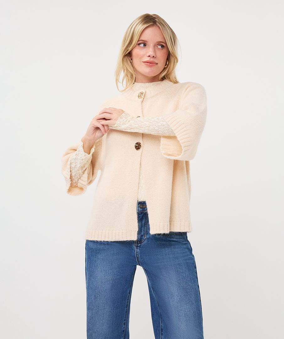 Esqualo Ivory Gold Button Sweater