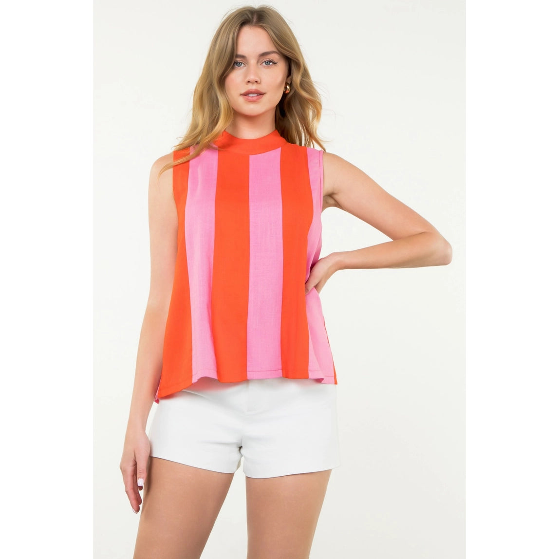 THML Sleeveless Mock Neck Colorblock Top Orange